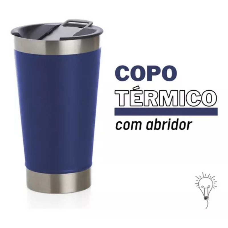 Copo Térmico Inox com Tampa e Abridor 473ml - (PERSONALIZADO)