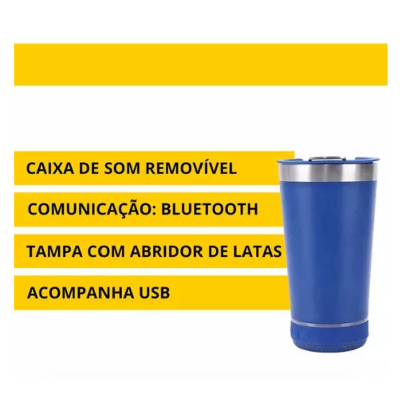 Copo Térmico Som Led Bluetooth e Tampa com Abridor 420ml - PERSONALIZADO